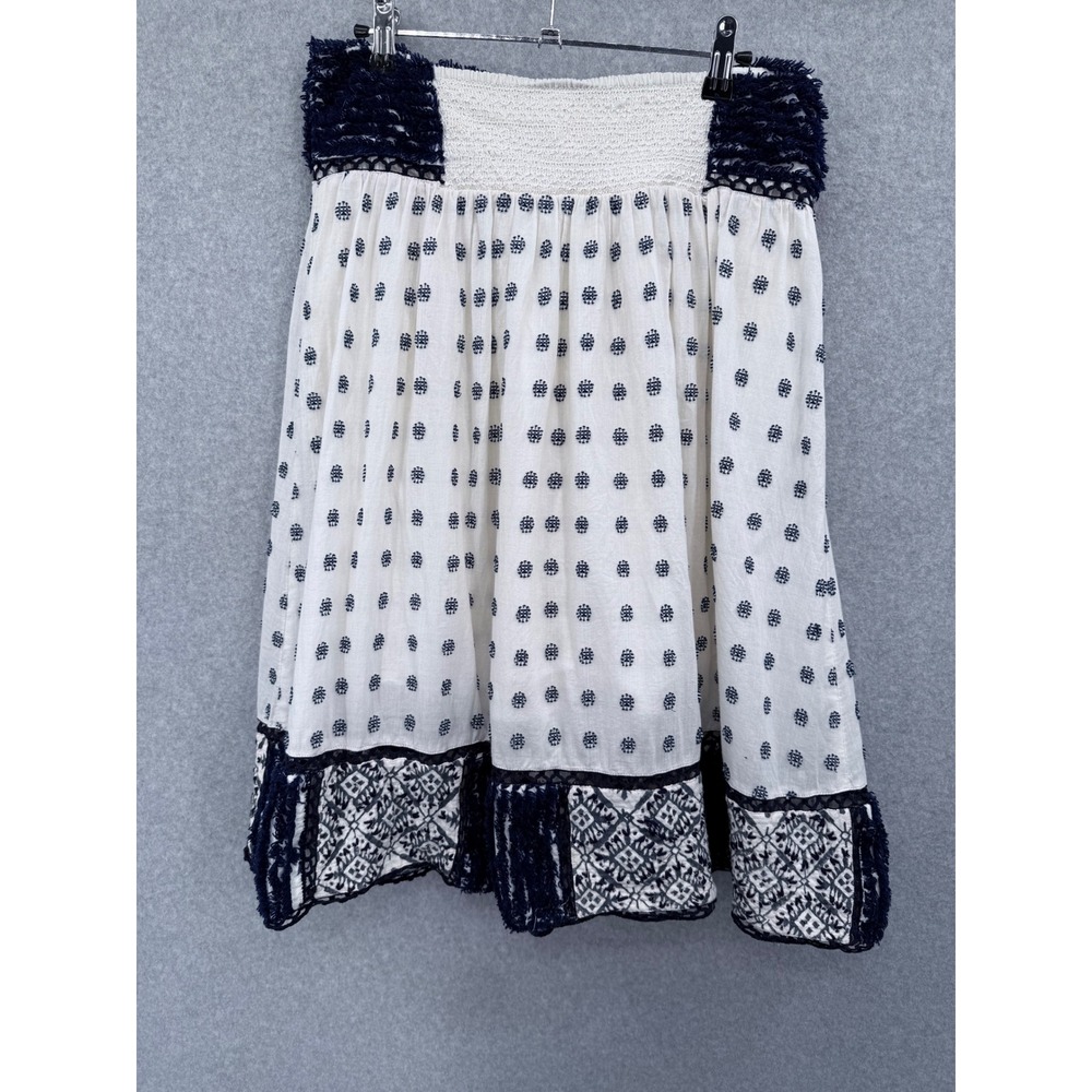 Maeve Anthropologie Jansen Embroidered Skirt Women Medium White Navy Blue Boho - Picture 3 of 10